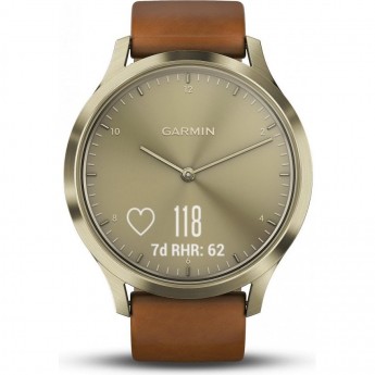 Часы GARMIN VIVOMOVE HR золотые со светло-коричневым кожаным ремешком
